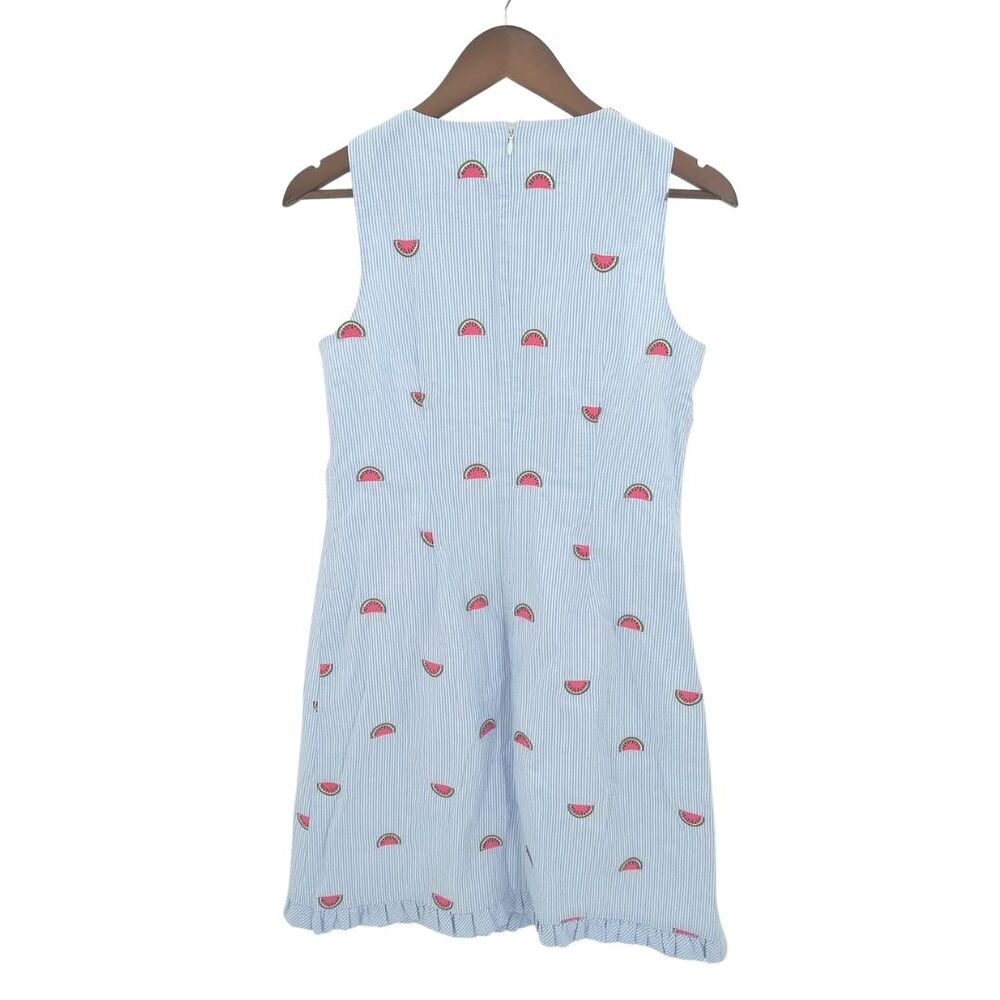 Talbots Blue & White Seersucker Embroidered Watermelon Print Shift Dress Sz 6 - Picture 6 of 11